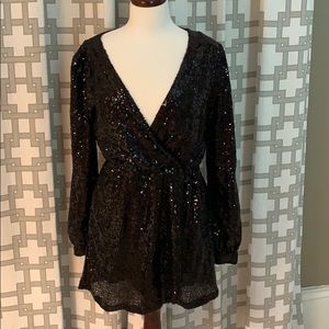 Honey Punch black sequin mini dress